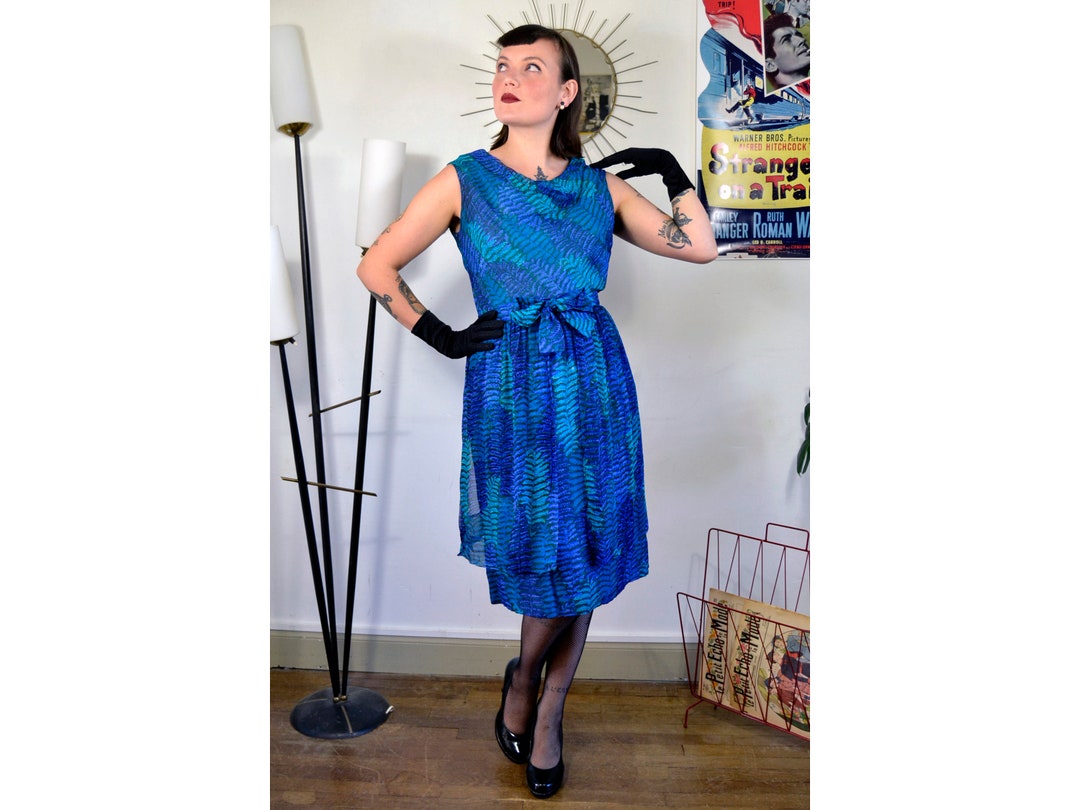 Abito tubino in vero chiffon di seta vintage anni '50 1950 '60 1960