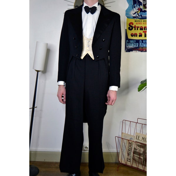 Costume 3 pièces Tailcoat White tie true vintage années 20 30 1920 1930