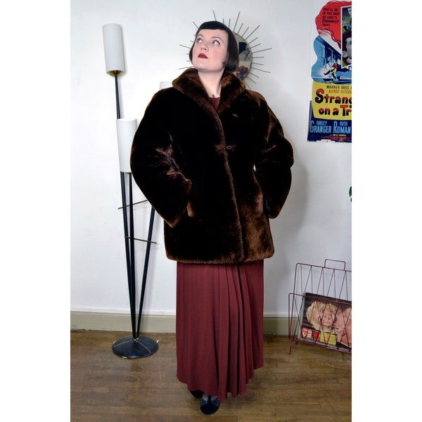 Manteau fourrure marron teddy bear true vintage 40s 1940