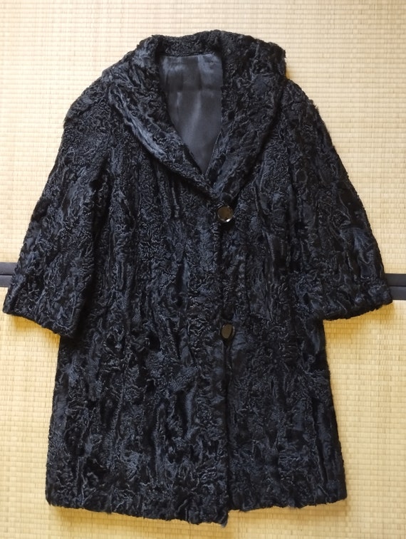 Asymmetrical black astrakhan coat true vintage 30… - image 6