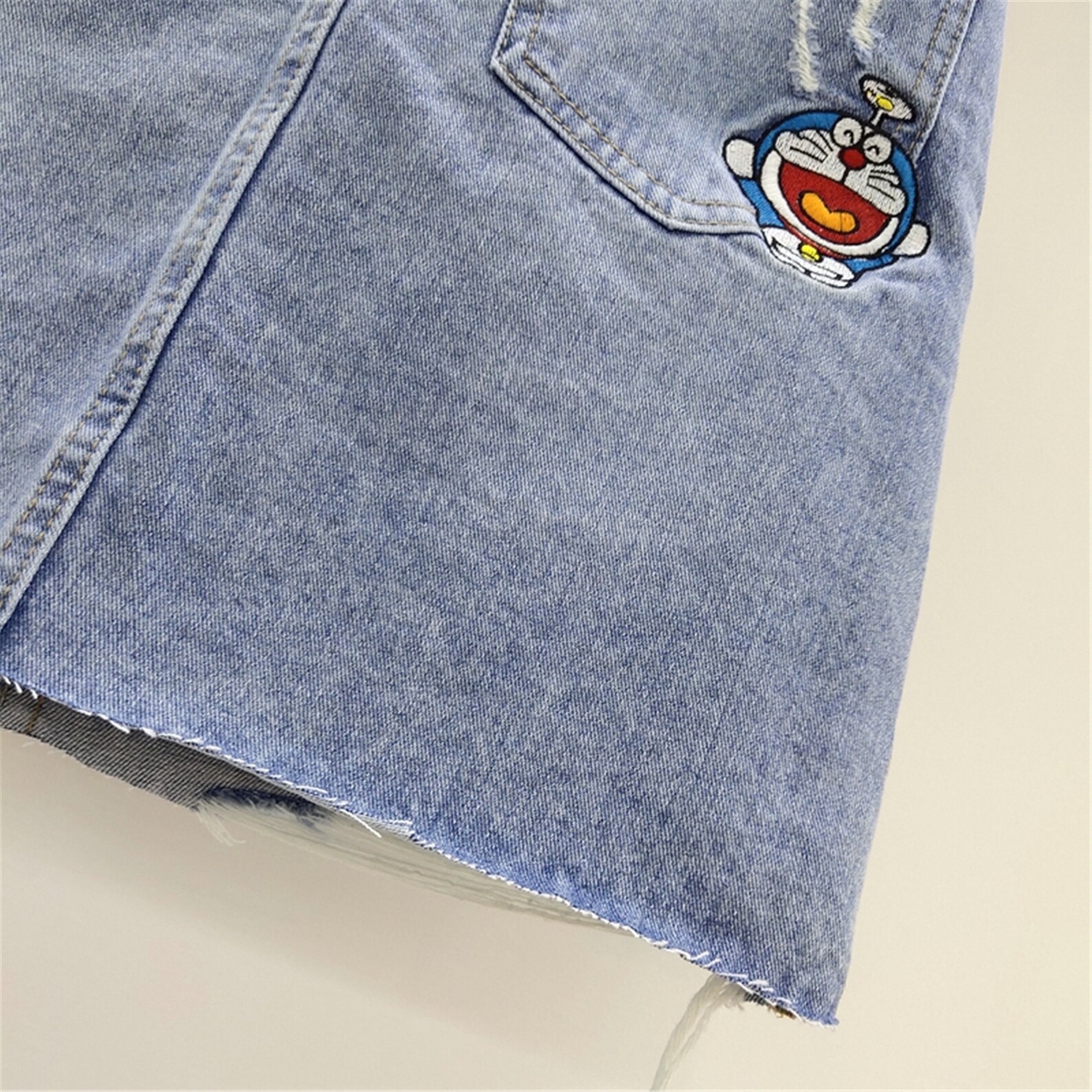Denim Skirt Fashion All-match Doraemon Embroidered High Waist | Etsy
