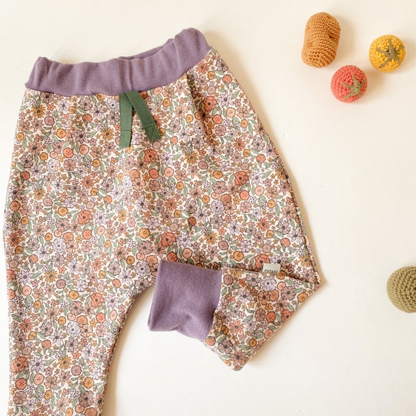 Blumenhose Herbst, Babyhose Vintage Blumen, Sweatpants Mädchen, Stoffwindel Hose Herbst