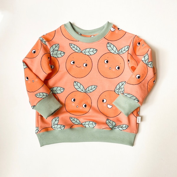 Oversize Sweatshirt Kinder, Kinderpullover Sommer, Kawaii Pullover Orange, Sweatshirt Bio Baumwolle, unisex Kinderpullover