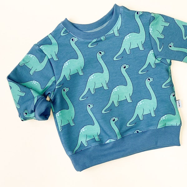 Dinosaurier Pullover Petrol Blau, Dino Pullover Kinder, Pulli mit Dino, Sweater Dinosaurier, cooler Dino Pullover, Dino Shirt blau petrol