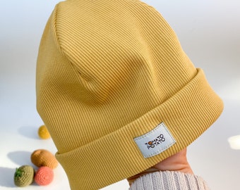 Kinder Beanie Mütze , Baby Mütze Bio, coole Babymütze, Hipster Beanie Kind gelb, Kinder Mütze gelb, coole Mütze Herbst