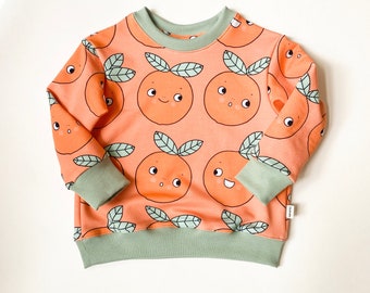 Oversize Sweatshirt Kinder, Kinderpullover Sommer, Kawaii Pullover Orange, Sweatshirt Bio Baumwolle, unisex Kinderpullover