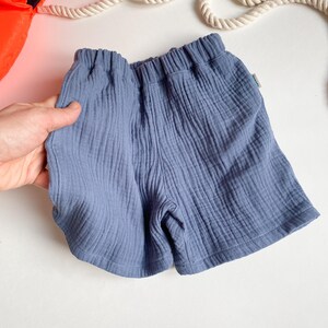 Muslin pants for children, blue muslin pants for children, blue muslin shorts, summer pants for children, muslin shorts