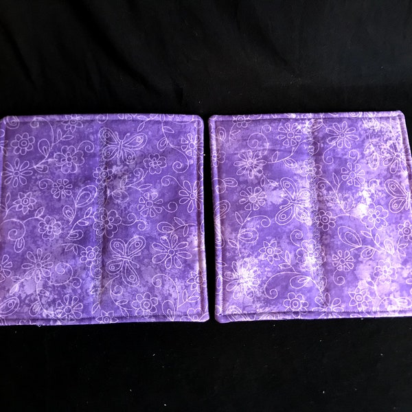 Set of 2 Handmade Purple Potholders with Flowers & Butterflies FREE SHIPPING!