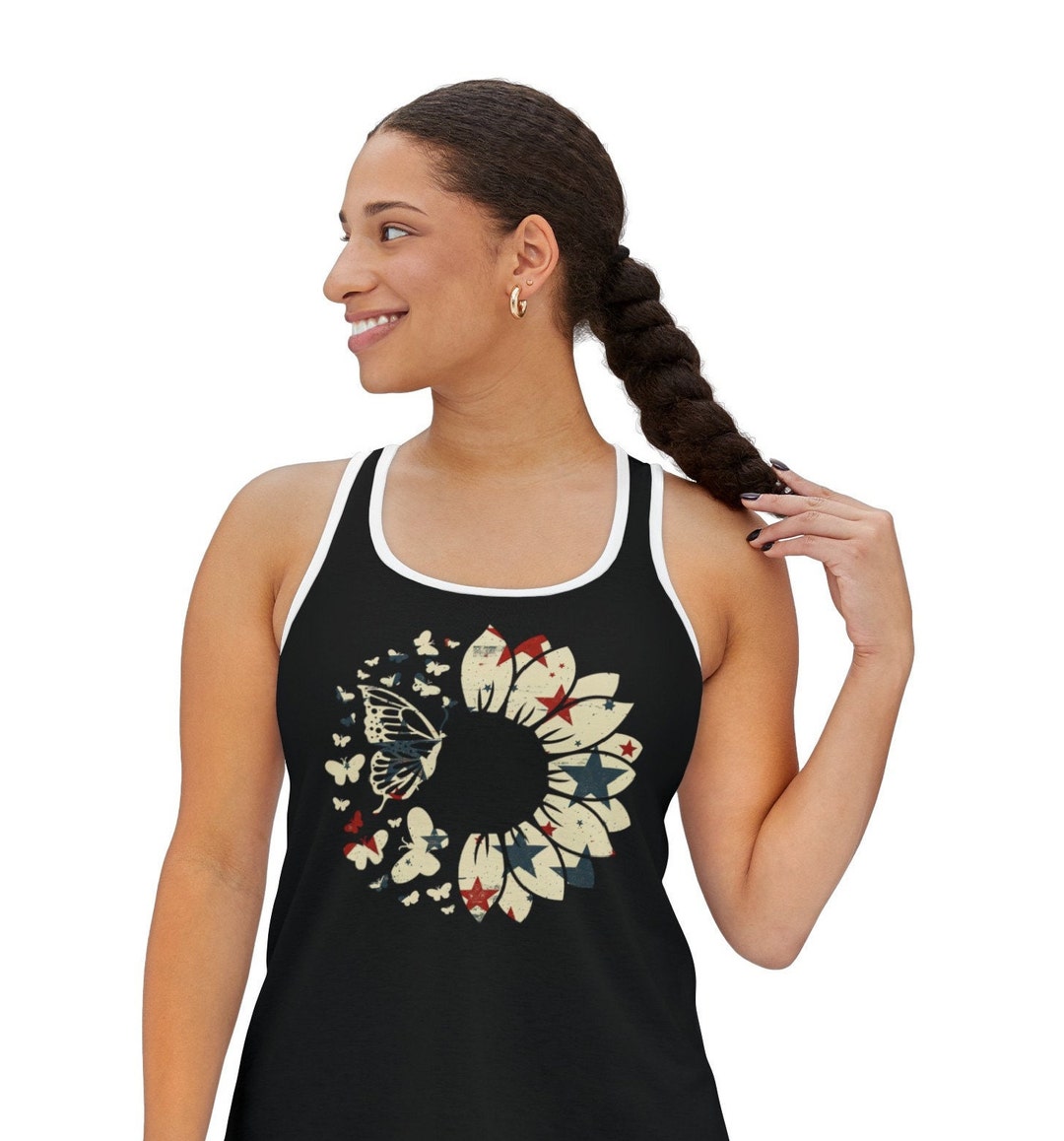 Women's 4th Of July Tank Top - American Flag Print Sleeveless Tee, Casual Summer Blouse (Blue, Size S)