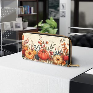Herbstliche Leder-Reißverschluss-Brieftasche: Herbst-Münzen-Geldbörse & Kartenhalter - Einzigartiges Kürbis-Geschenk