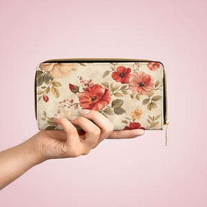 花柄ジッパーウォレット、ヴィンテージデザイン、愛情込めて作られました - レディースウォレット、小さな小銭入れ、レトロクラッチ、花柄カードホルダー、かわいいポーチ