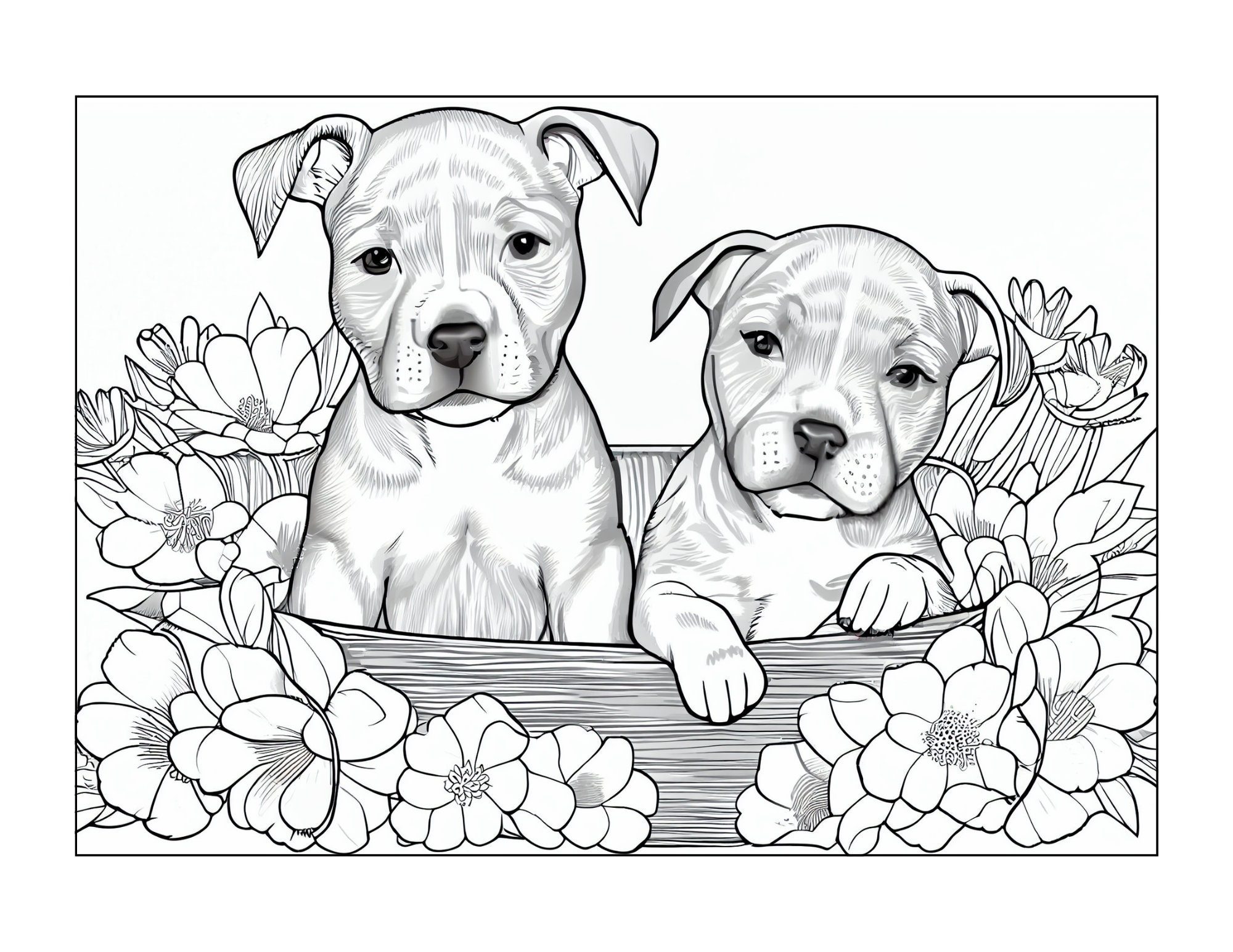 Aww Aern't They Cute. Pitbull Puppies Coloring Page Horizontal Picture