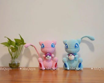 Crochet Mew Plushie: Soft Yarn Stuffed Animal with Adjustable Tail