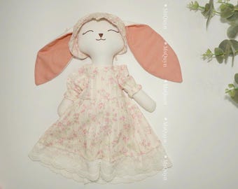 Bunny Doll, Linen Soft Fabric Doll, Heirloom Handmade Doll, Textile Doll, Rag Doll, Doll For Kids, Baby shower gift, Christmas gift