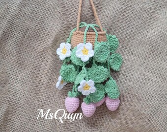 Crochet Strawberry Pot Car Hanging: Handmade Amigurumi Plant