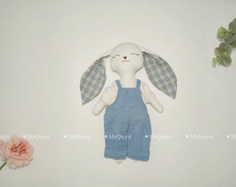 Linen Soft Fabric Doll, Heirloom Handmade Doll, Textile Doll, Rag Doll, Doll For Kids, Baby shower gift, Christmas gift, Bunny Doll