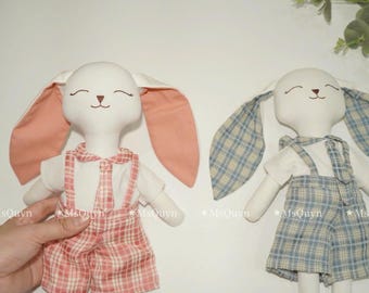 Combo Bunny Doll And Removable Outfits, Handmade Bunny Doll, Clothes Doll, Fabric Doll, Doll For Girls, Baby shower gift, Christmas gift