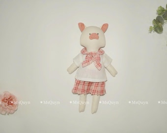 Pink Overalls Pig Doll, Cute Rat Doll, Rat Plush Toys, Fabric Doll For Bab, Baby Doll, Cloth Doll, Combo Pig Doll With cute clothes