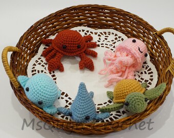 Sea animals gift for baby, Jellyfish crochet keyring, Sea turtle crochet, Crab crochet keychain, Shark crochet keyring whale crochet keyring