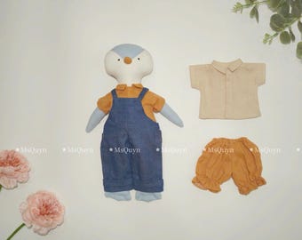 Linen Penguin Heirloom Doll: Handmade Plushie, Changeable Clothes