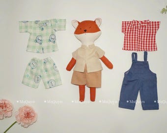 Handmade Linen Fox Doll with Outfit: Embroidered Name Gift