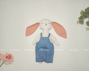 Baby shower gift, Christmas gift, Combo Bunny Doll And Removable Outfits, lothes Doll, Fabric Doll, Doll For Girls, Handmade Bunny Doll