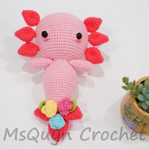 Crochet Axolotl, Handmade Axolotl, Flower Axolotl crochet, Stuffed Axolotl, Gift for baby, Gift for birthday, Axololt plushies