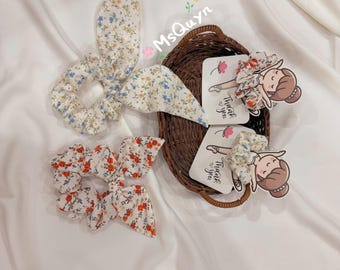 Floral Chiffon Scrunchie | Bunny Ear Hair Tie | Cottagecore Hair Accessory | Cute Floral Scrunchie | Handmade Gift for Her