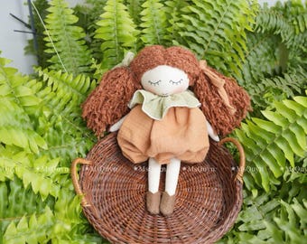 Handmade Linen Cloth Doll – Pumpkin Outfit | Soft Fabric Doll | Natural Materials | 30 cm rag doll, Handmade doll set, Cute fabric doll