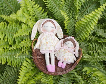 Bunny doll, Linen cotton doll, Stuffed Rag doll, Handmade doll set, Cute fabric doll, Cloth doll, Handmade rag doll, Nursery decor