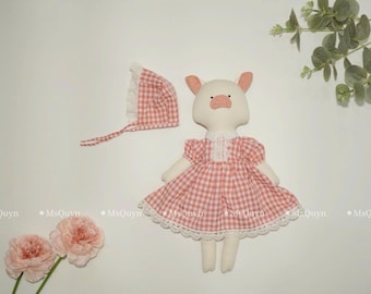 Birthday gift, Handmade Linen Pig Doll With Dress, Soft Fabric Doll, Textile Doll, Personalized Birthday Gift For Kids, Christmas gift