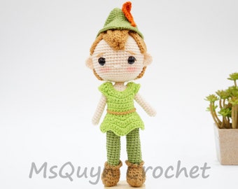 Doll inspired Peter Pan, Crochet Peter Pan inspired Doll, Peter PanCrochet Doll, Peter Panl Plush toy, Amigurumi Peter Pan