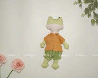 Linen Frog Doll: Handmade Cotton Stuffed Animal, Safe Baby Toy