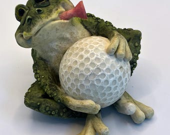 Frog Figurine Holding Golf Ball and T