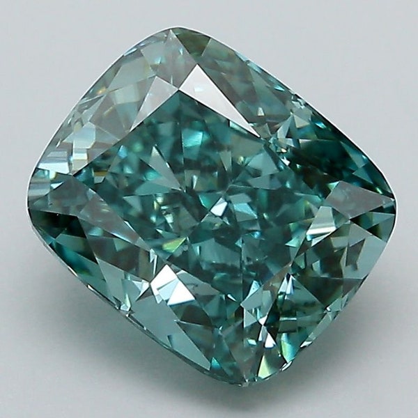 Rare Certified 3.02CT Cushion Brilliant Fancy Vivid Blue Green VS1 Loose Lab Grown Diamond/ Engagement Ring