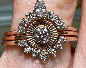 Set impilabile di 3 anelli con diamante estratto dalla terra naturale in oro giallo 14 carati / Set di anelli Sunshine / Nave veloce