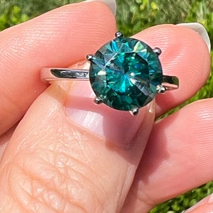 Certified Natural 4CT Round Brilliant Cut Blue Green Diamond Solitaire Engagement Ring Size 9