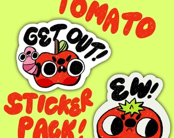 Tomato Sticker Pack- tomato sticker- Handmade sticker- Cute Tomato Stickers- Vegetable Stickers- Whimsical Stickers
