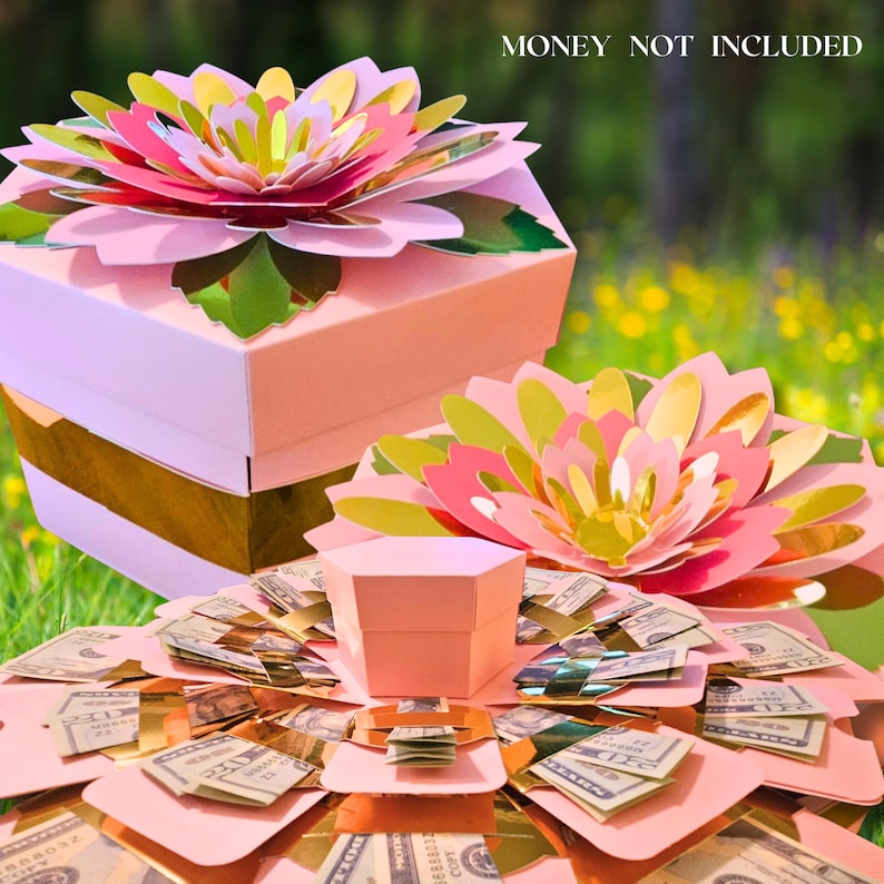 Pink Coin Boxes Floral Pink Explosion Money Gift Box Kit - Comes Pre-assembled - Etsy