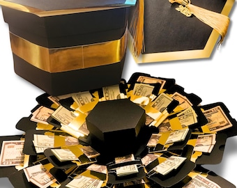 Graduation 2026 or 2027 Money Explosion Gift Box Kit – Black & Gold, Pre-Assembled