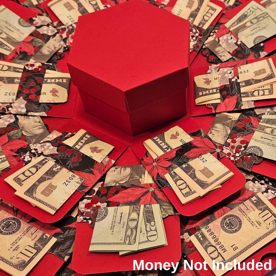 Christmas Money Explosion Gift Box: Poinsettia Print on Black or Red - Etsy