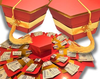 Graduation 2026 Money Explosion Gift Box Kit – Red & Gold, Pre-Assembled
