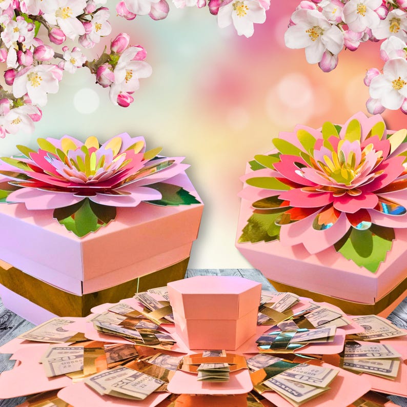 Pink Coin Boxes Floral Pink Explosion Money Gift Box Kit - Comes Pre-assembled - Etsy
