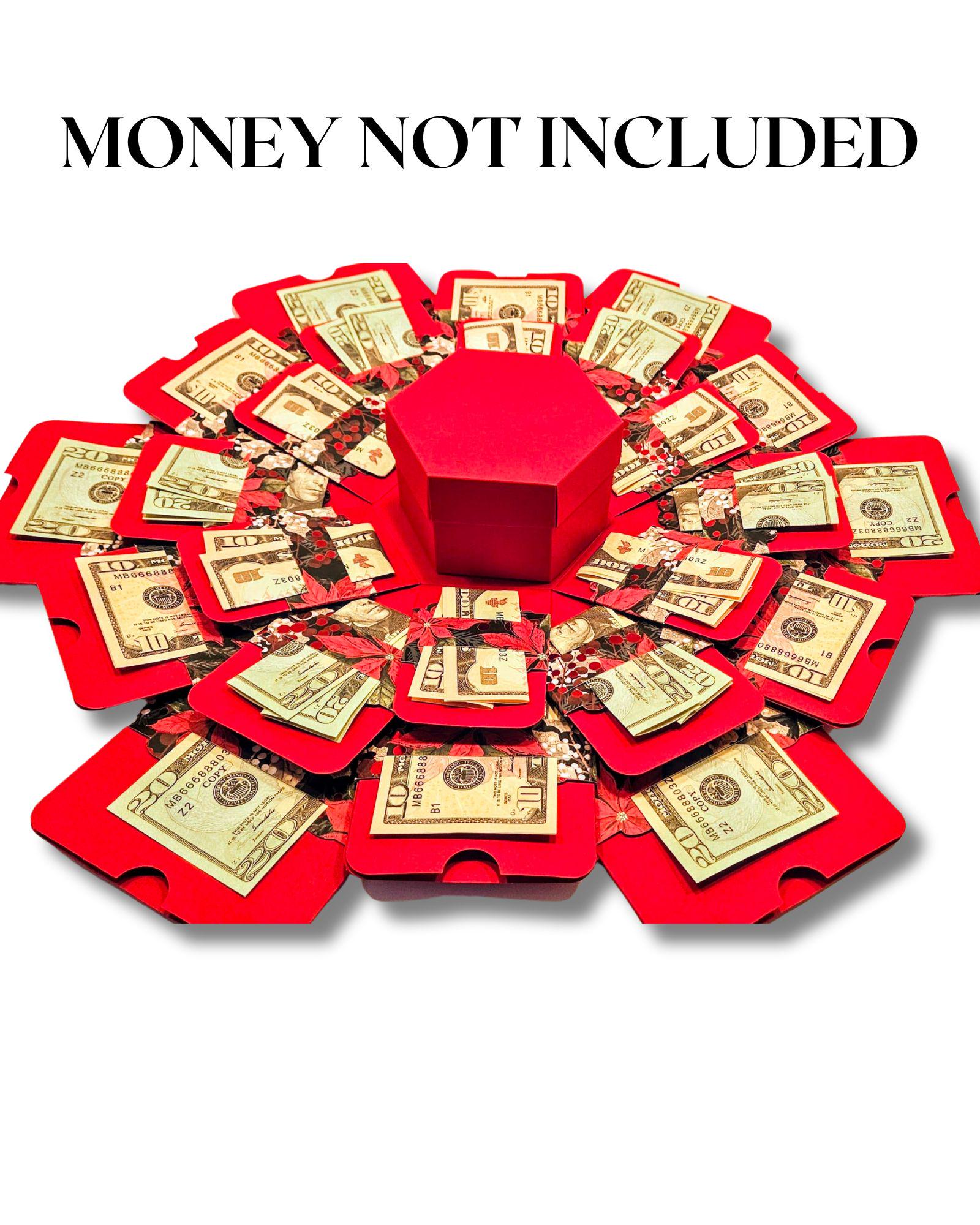 Christmas Money Explosion Gift Box: Poinsettia Print on Black or Red - Etsy