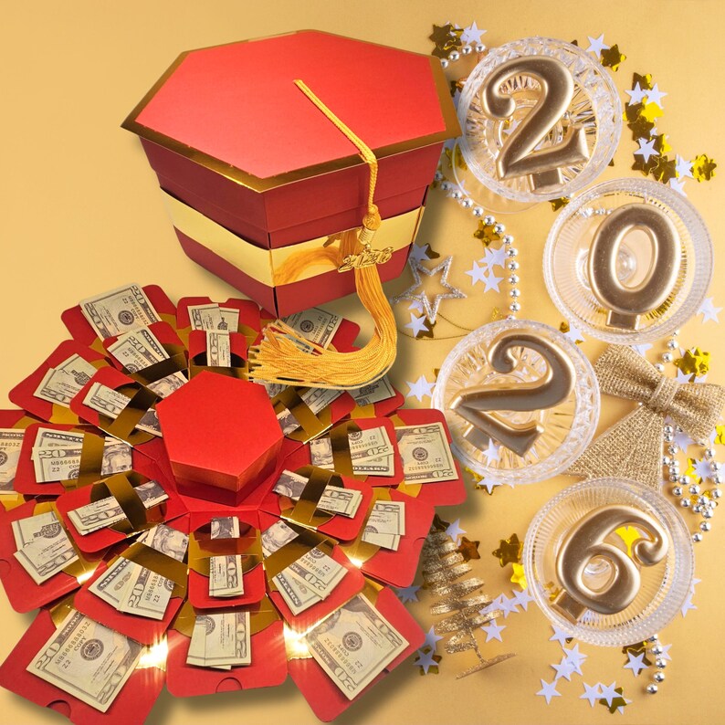 Graduation 2026 Money Explosion Gift Box Kit – Red & Gold, Pre ...