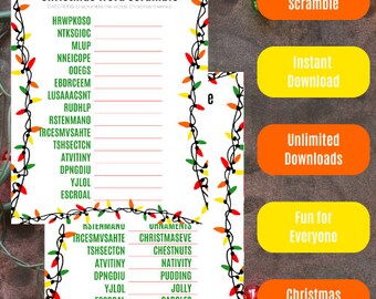 Weihnachts-Wort-Scramble (7 lustige Weihnachts-Scrambles) (Büro, Schule, Zuhause, Nachbarn) - Rote, orange, gelbe und grüne Lichter