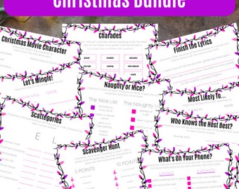 Christmas Themeed Christmas Bundle (10 Lustige Weihnachtsspiele) (Büro, Schule, Zuhause, Nachbarn) - Rosa und Lila Lichter