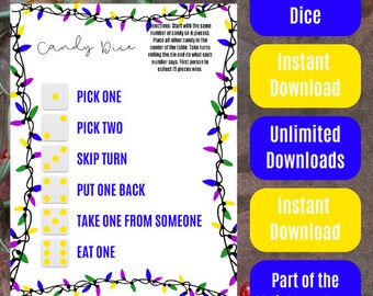 Christmas Themed Candy Dice - Yellow, Green, Blue, and Purple Lights