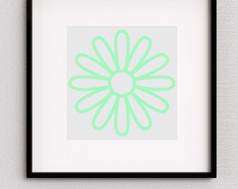 Lustige, bunte Blume Digitaler Download Kunst (grün) - Digitale Wandkunst Dekor - Kinderzimmer, Spielzimmer, Schlafzimmer, Studentenwohnheim, Spielzimmer