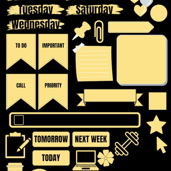 Digital Daily Planner Stickers - Yellow